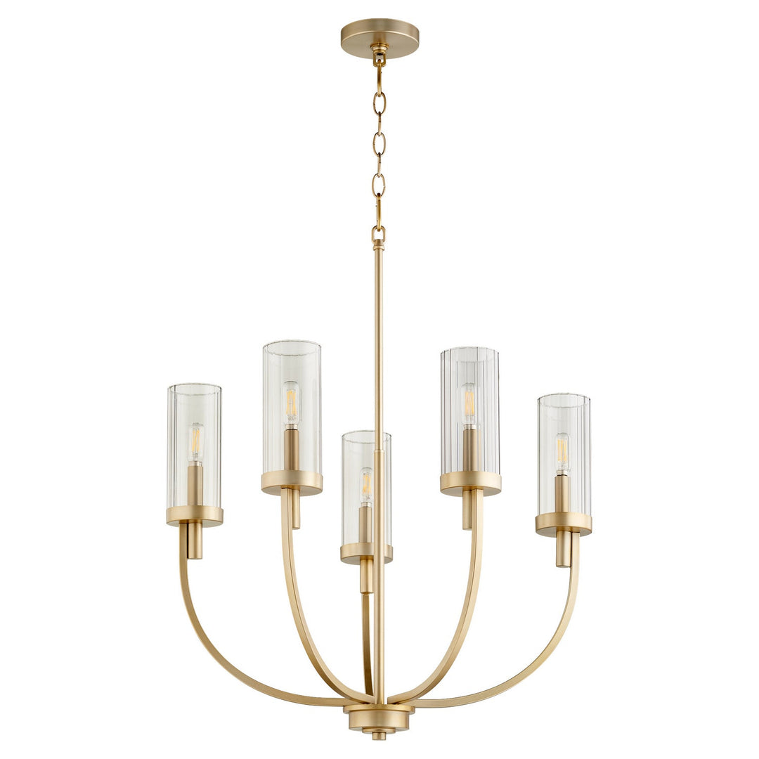 Quorum Ladin 601-5-80 Chandelier Light - Aged Brass W/ Smoke Fluted Glass