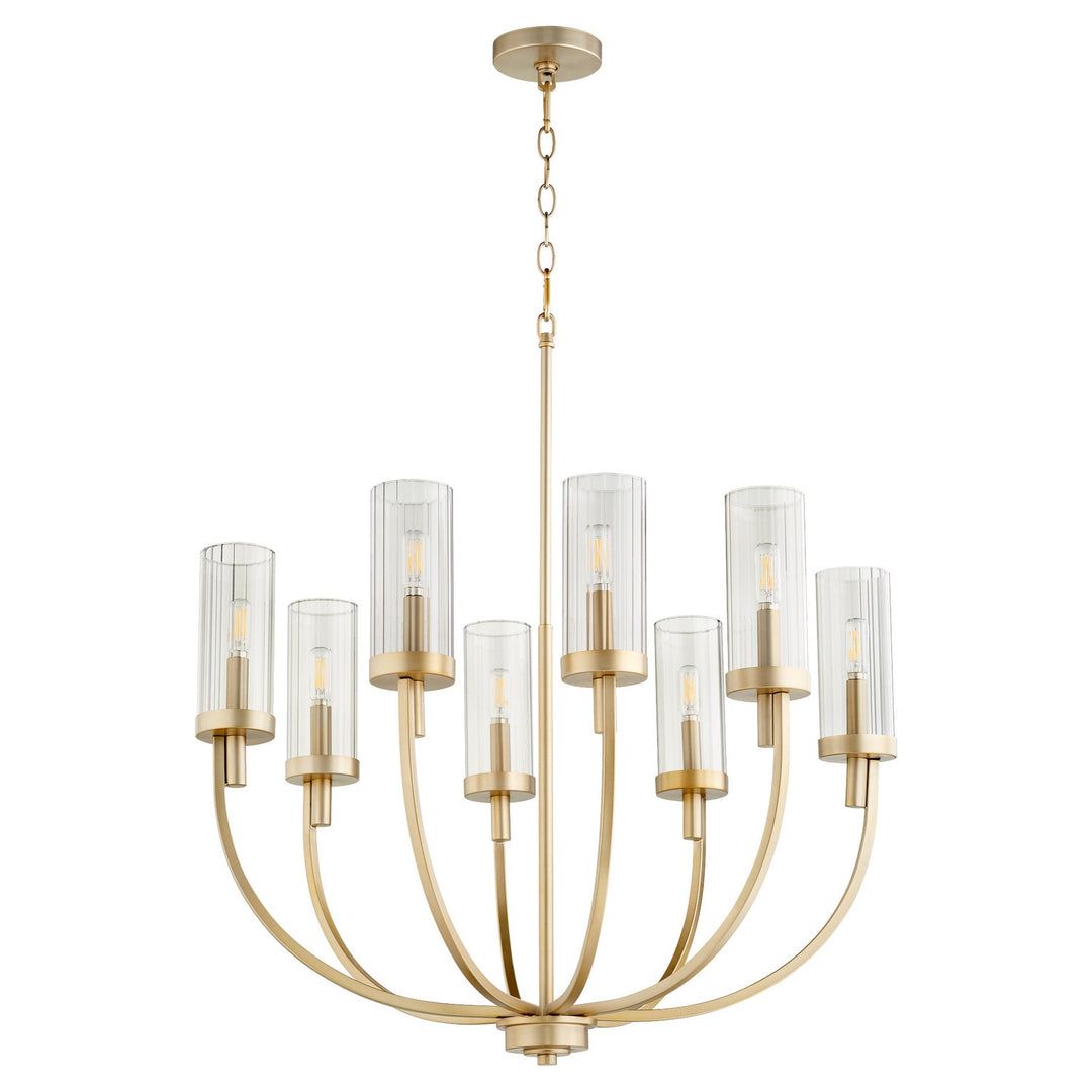 Quorum Ladin 601-8-80 Chandelier Light - Aged Brass W/ Smoke Fluted Glass