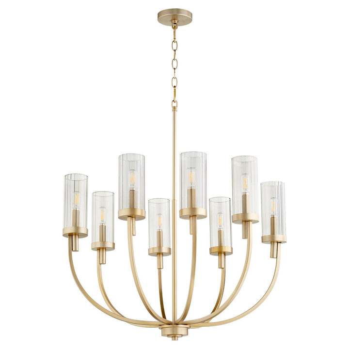 Quorum Ladin 601-8-80 Chandelier Light - Aged Brass W/ Smoke Fluted Glass
