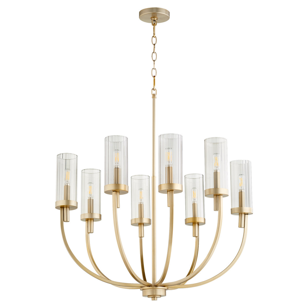Quorum Ladin 601-8-80 Chandelier Light - Aged Brass W/ Smoke Fluted Glass