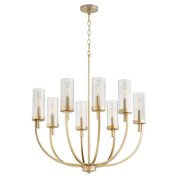 Quorum Ladin 601-8-80 Chandelier Light - Aged Brass W/ Smoke Fluted Glass