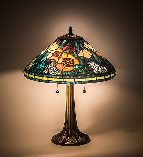 Meyda Tiffany Lighting 119554 Tiffany Poppy Two Light Table Lamp Lamp Bronze / Dark