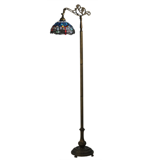 Meyda Tiffany Lighting 119648 Tiffany Hanginghead Dragonfly One Light Bridge Arm Floor Lamp Lamp Bronze / Dark