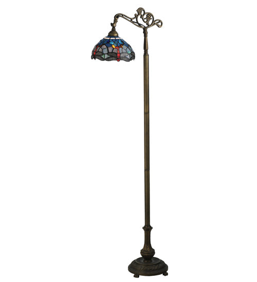 Meyda Tiffany Lighting 119648 Tiffany Hanginghead Dragonfly One Light Bridge Arm Floor Lamp Lamp Bronze / Dark