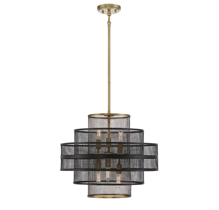 Savoy House Kelvin 7-1927-6-143 Pendant Light - Matte Black with Warm Brass Accents