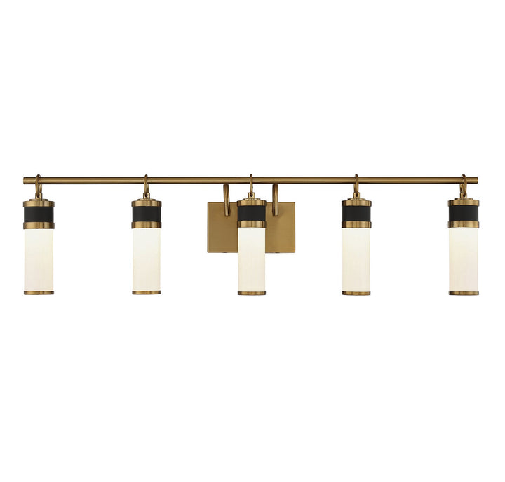 Savoy House Abel 8-1638-5-143 Bath Vanity Light 39 in. wide - Matte Black with Warm Brass Accents