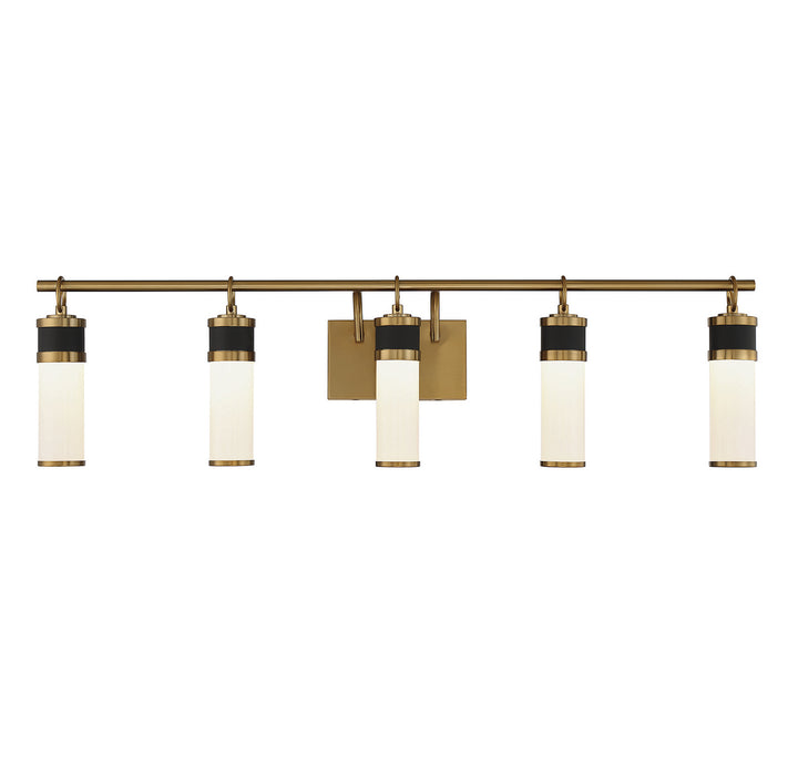 Savoy House Abel 8-1638-5-143 Bath Vanity Light 39 in. wide - Matte Black with Warm Brass Accents