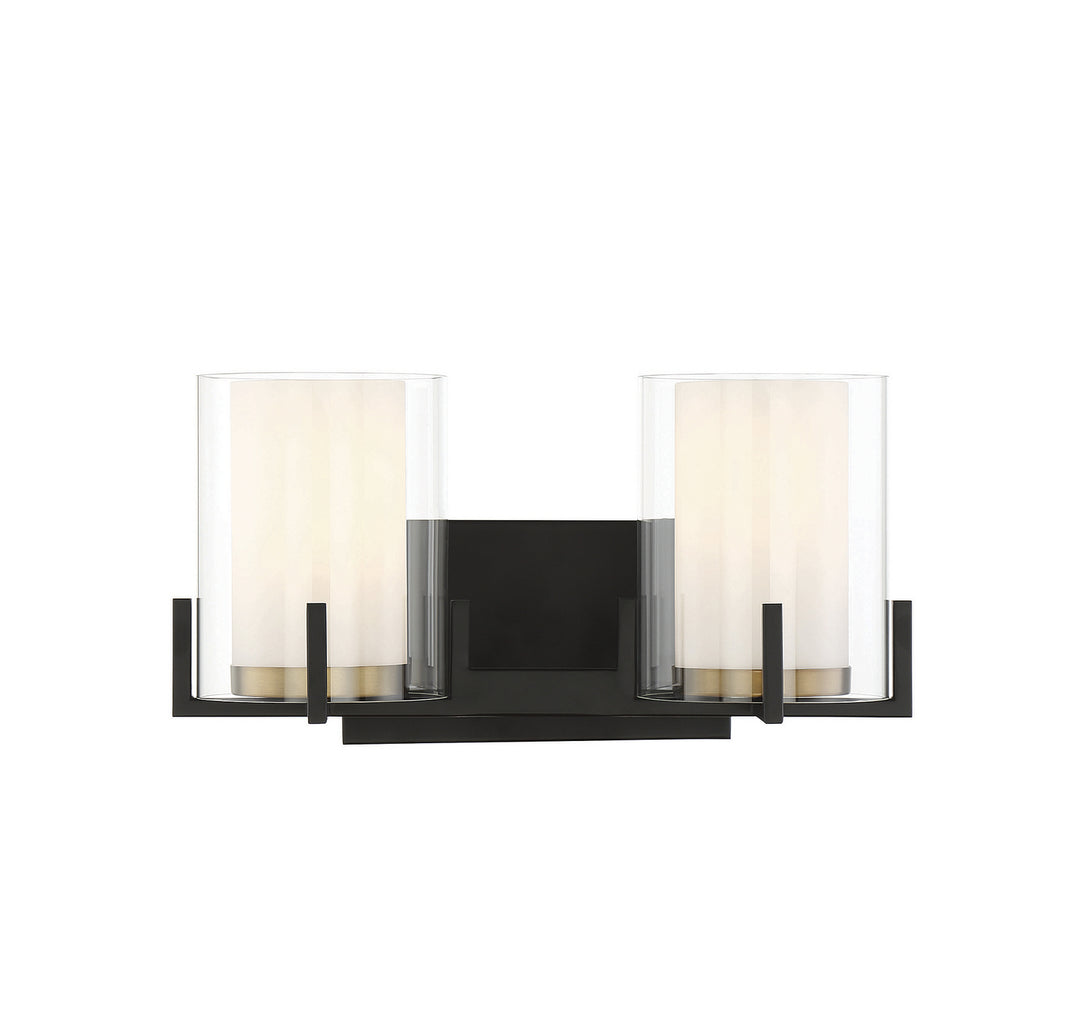 Savoy House Eaton 8-1977-2-143 Bath Vanity Light 15 in. wide - Matte Black with Warm Brass Accents