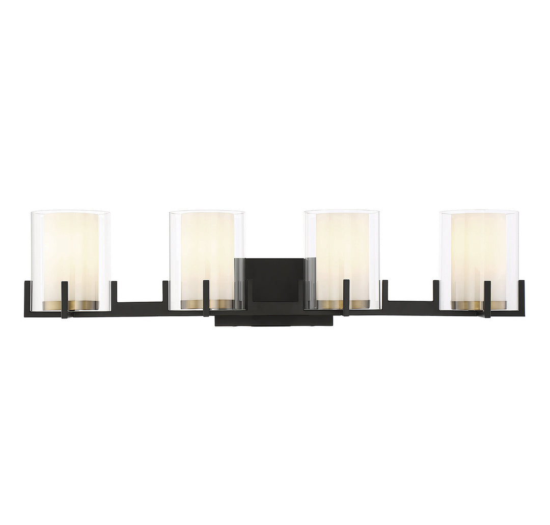 Savoy House Eaton 8-1977-4-143 Bath Vanity Light 33 in. wide - Matte Black with Warm Brass Accents