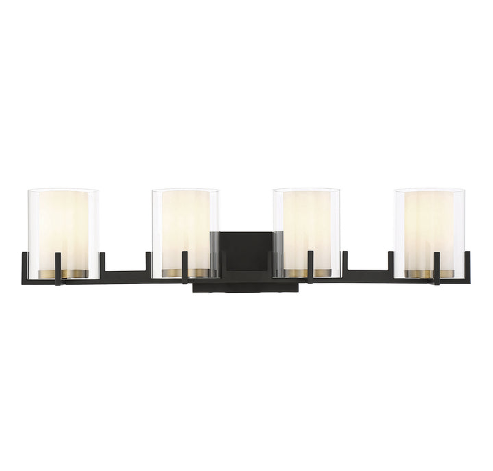 Savoy House Eaton 8-1977-4-143 Bath Vanity Light 33 in. wide - Matte Black with Warm Brass Accents