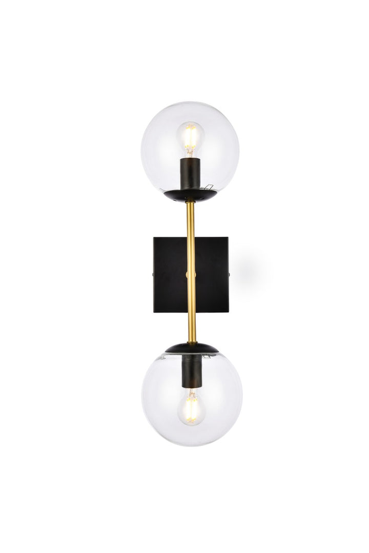 Elegant Neri LD2357BKR Bath Vanity Light 7 in. wide - Black And Brass And Clear