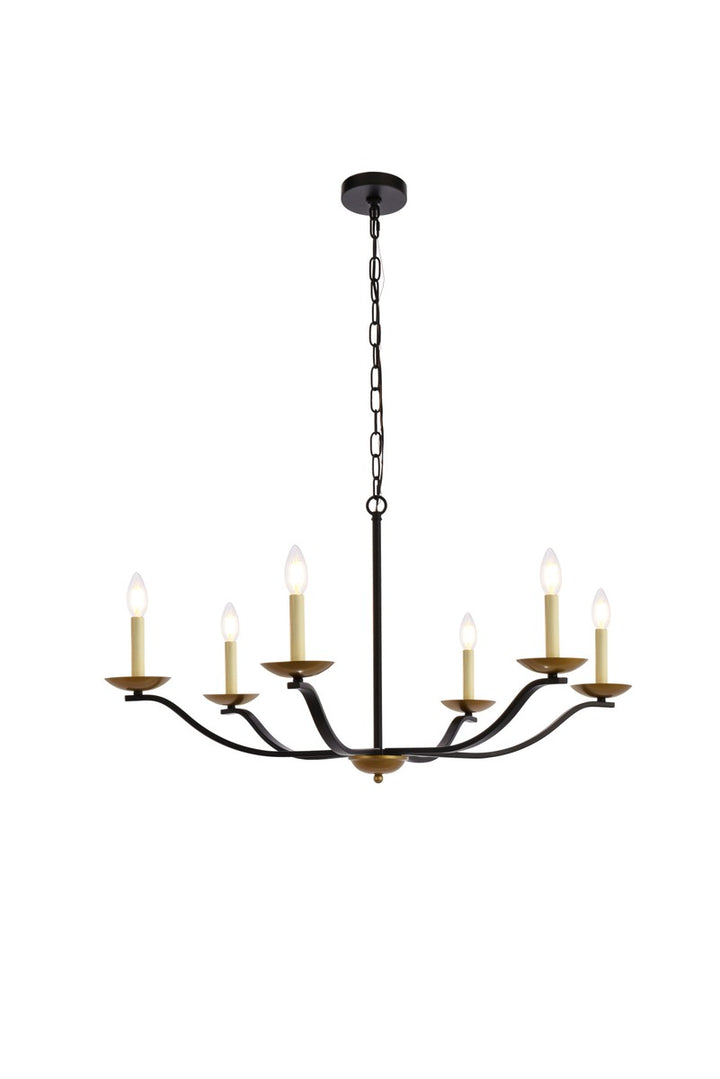 Elegant Trey LD641D36BRK Chandelier Light - Black And Brass