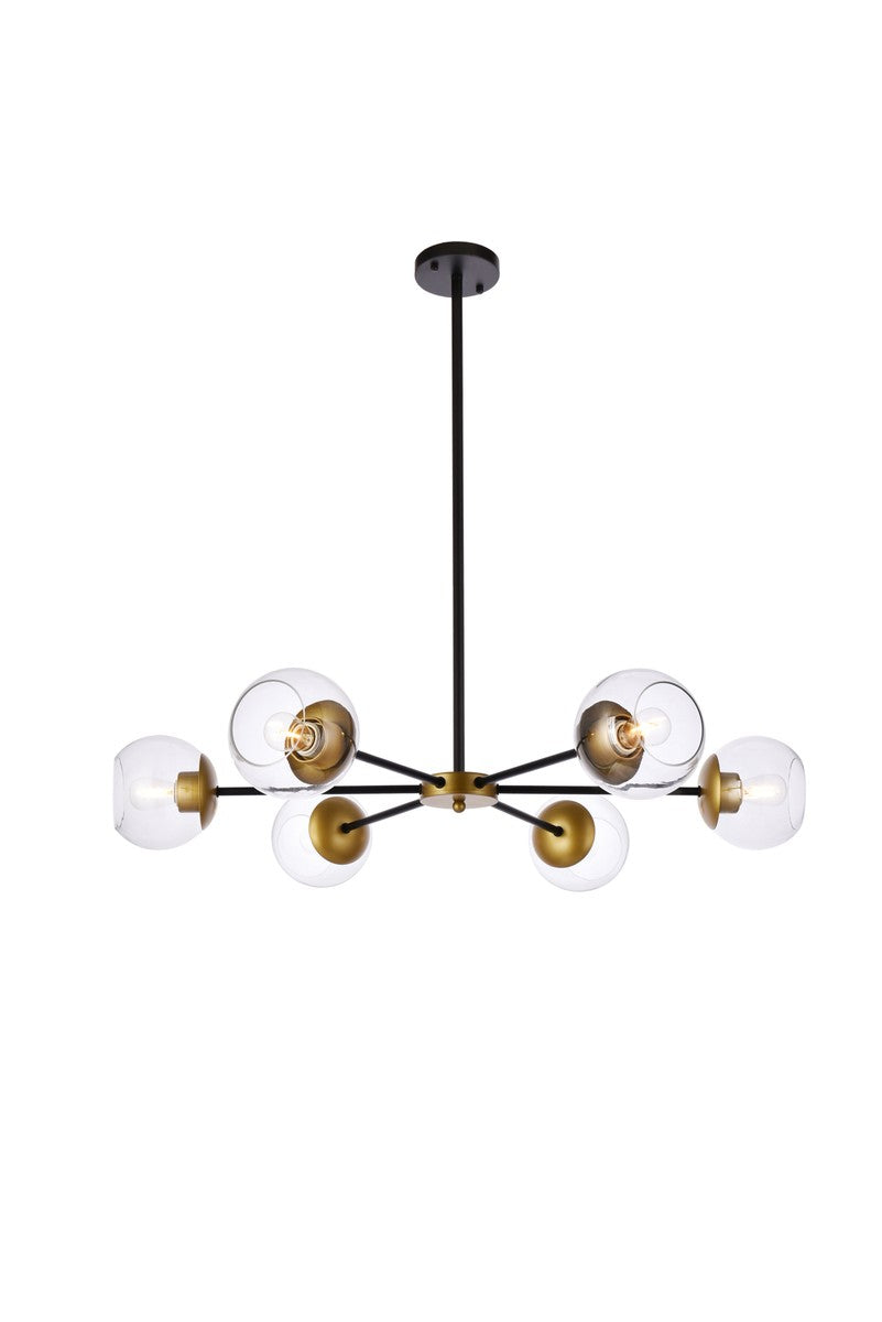 Elegant Briggs LD642D36BRK Chandelier Light - Black And Brass And Clear