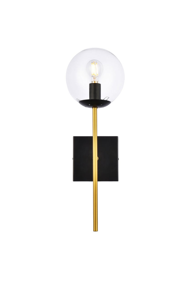 Elegant Neri LD2359BKR Wall Sconce Light - Black And Brass And Clear