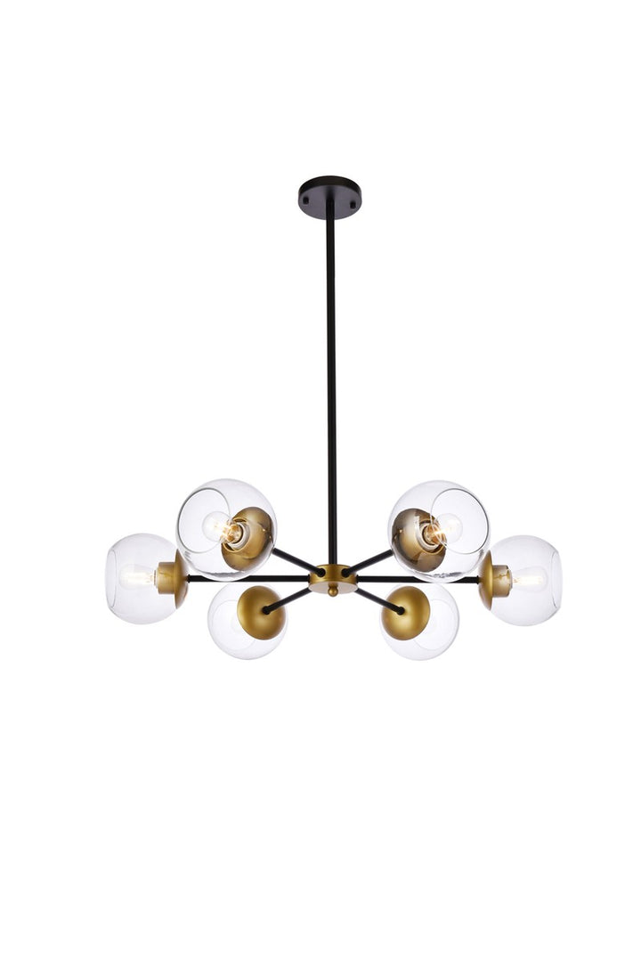 Elegant Briggs LD644D30BRK Chandelier Light - Black And Brass And Clear