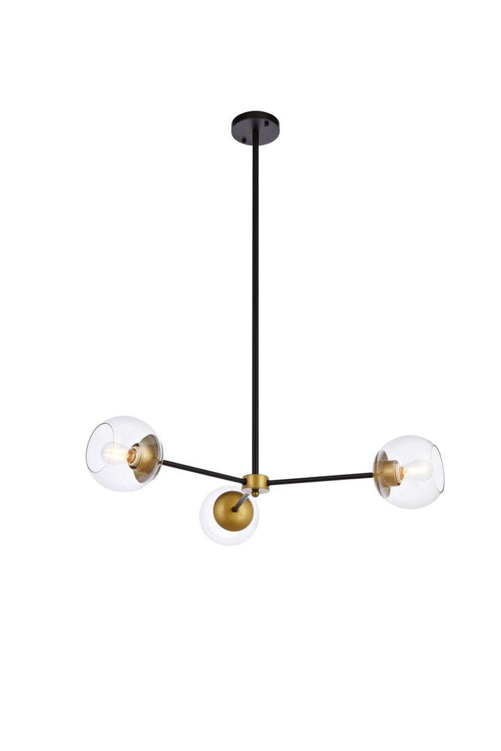 Elegant Briggs LD646D32BRK Chandelier Light - Black And Brass And Clear