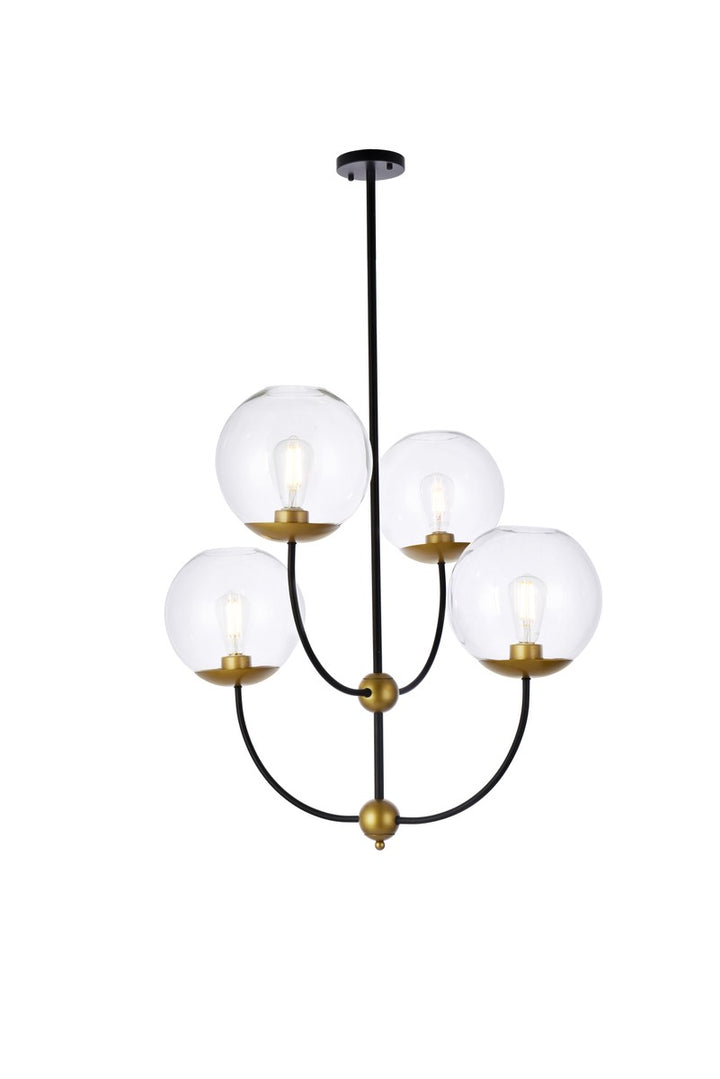 Elegant Lennon LD652D30BRK Chandelier Light - Black And Brass And Clear