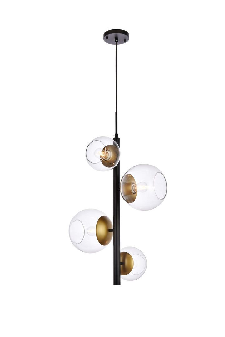 Elegant Wells LD654D18BRK Pendant Light - Black And Brass And Clear