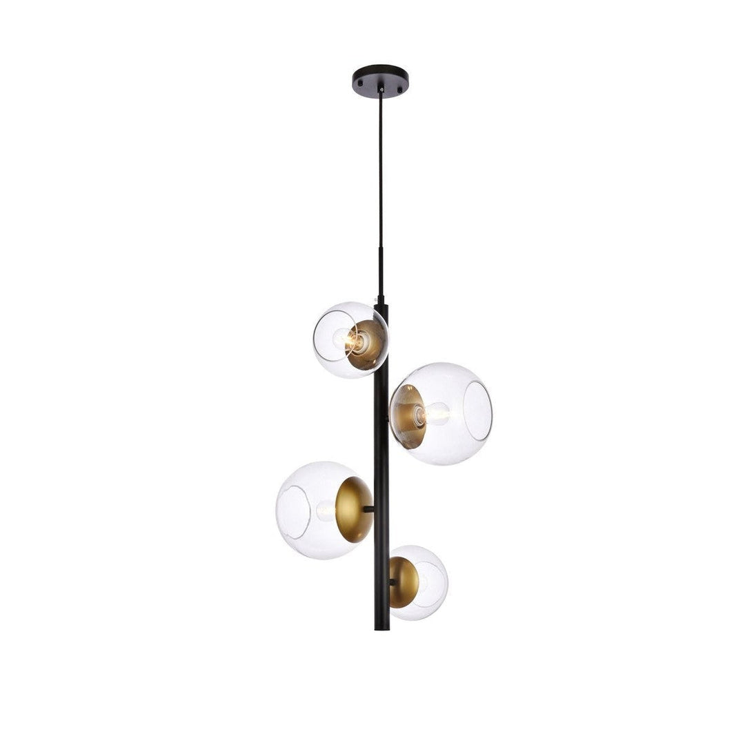 Elegant Wells LD654D18BRK Pendant Light - Black And Brass And Clear