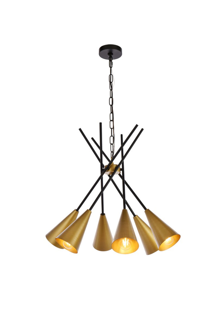 Elegant Casen LD651D32BRK Chandelier Light - Black And Brass