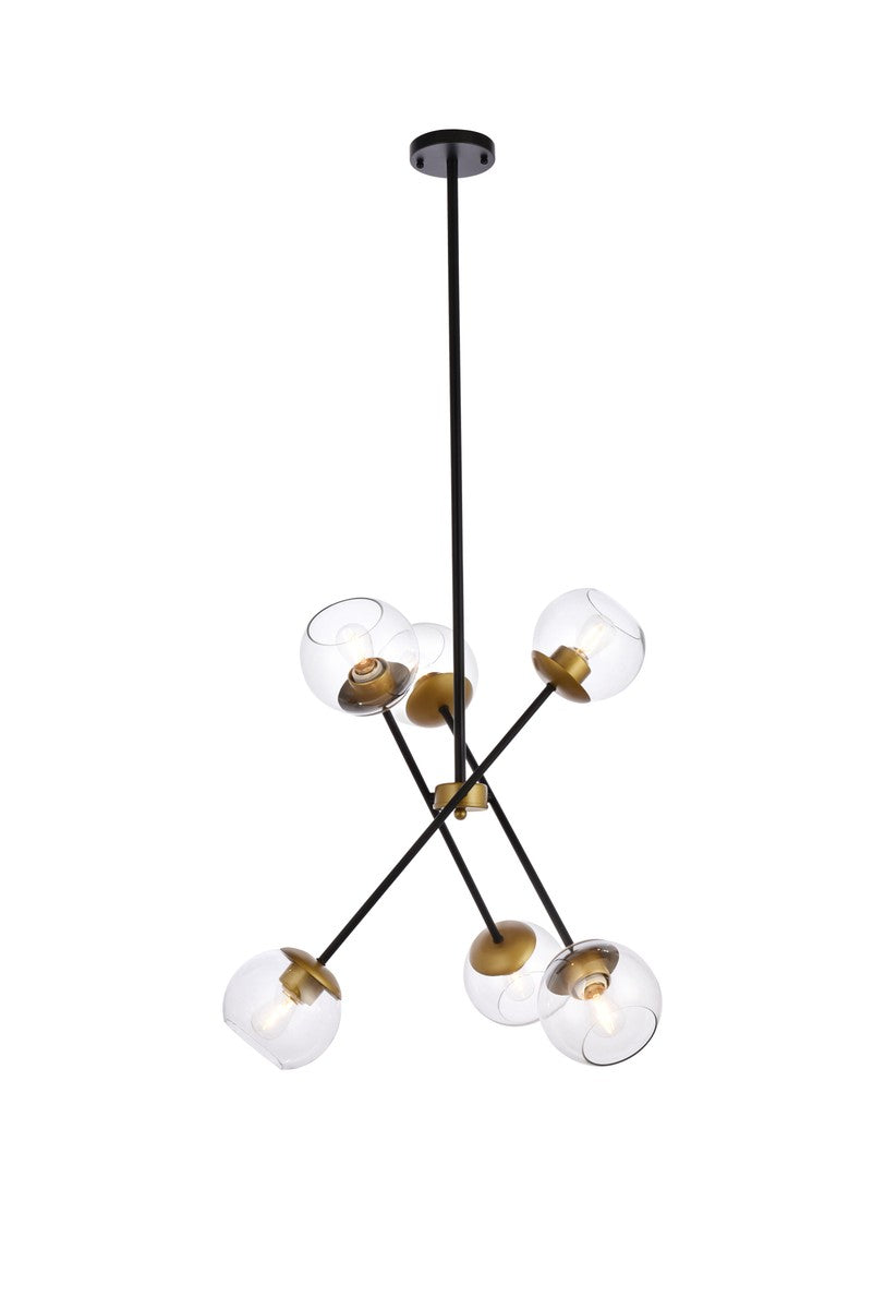 Elegant Axl LD656D24BRK Pendant Light - Black And Brass And Clear