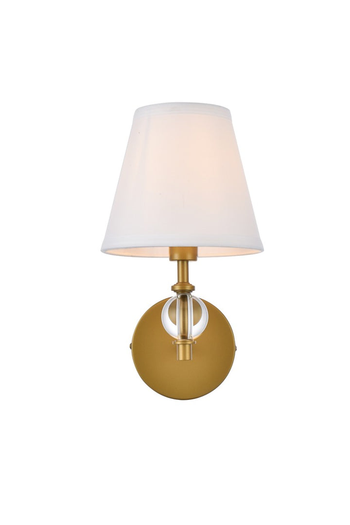 Elegant Bethany LD7021W6BR Wall Sconce Light - Brass And White Fabric Shade