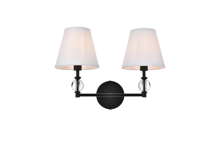 Elegant Bethany LD7022W15BK Bath Vanity Light 9 in. wide - Black And White Fabric Shade