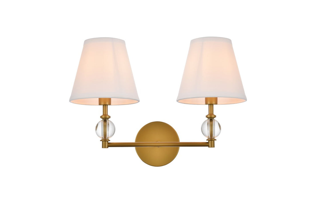 Elegant Bethany LD7022W15BR Bath Vanity Light 9 in. wide - Brass And White Fabric Shade