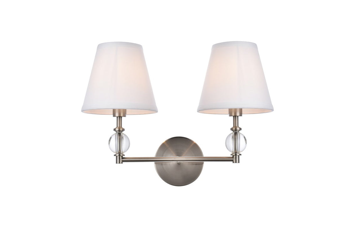 Elegant Bethany LD7022W15SN Bath Vanity Light 9 in. wide - Satin Nickel And White Fabric Shade