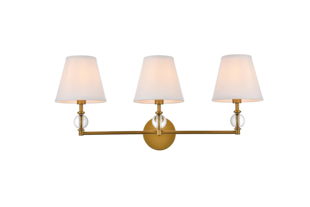 Elegant Bethany LD7023W24BR Bath Vanity Light 9 in. wide - Brass And White Fabric Shade