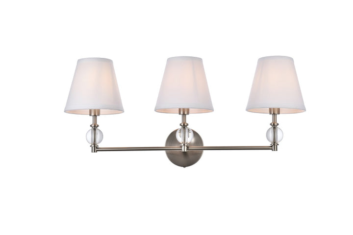 Elegant Bethany LD7023W24SN Bath Vanity Light 9 in. wide - Satin Nickel And White Fabric Shade