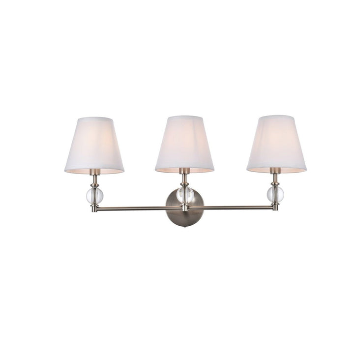 Elegant Bethany LD7023W24SN Bath Vanity Light 9 in. wide - Satin Nickel And White Fabric Shade