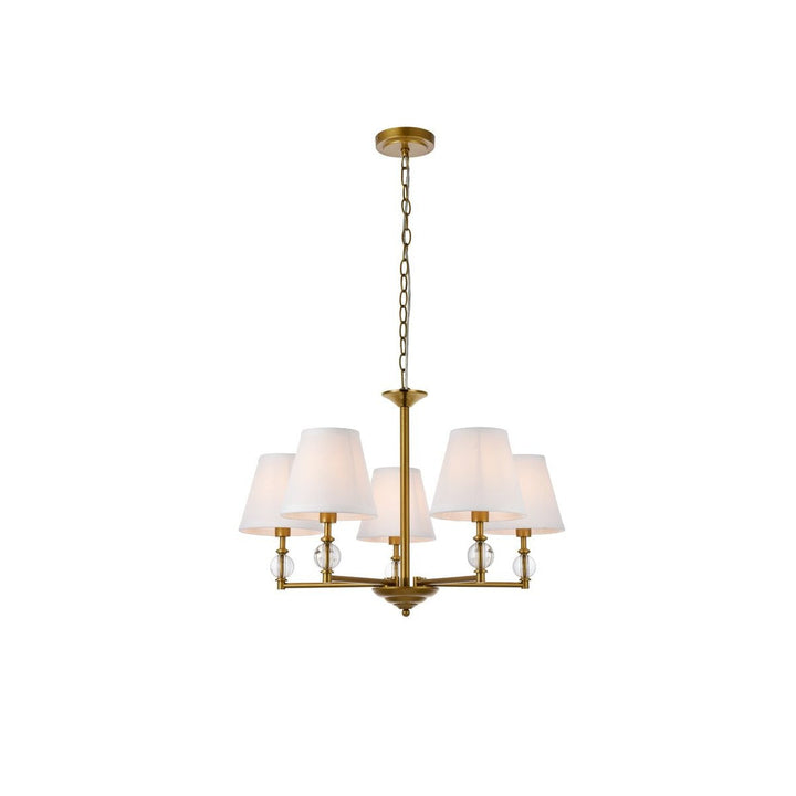 Elegant Bethany LD7024D25BR Pendant Light - Brass And White Fabric Shade