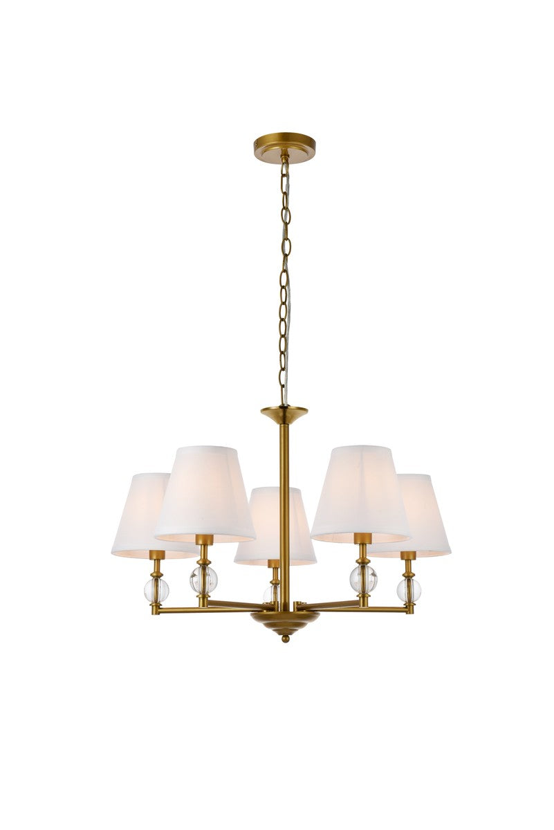 Elegant Bethany LD7024D25BR Pendant Light - Brass And White Fabric Shade