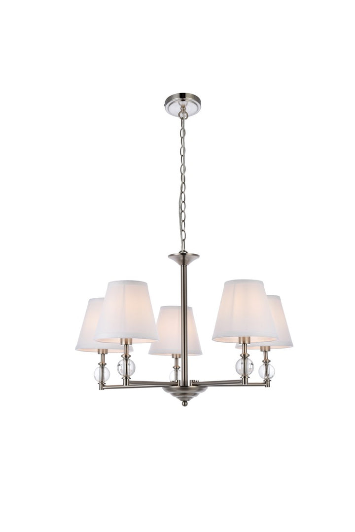 Elegant Bethany LD7024D25SN Pendant Light - Satin Nickel And White Fabric Shade