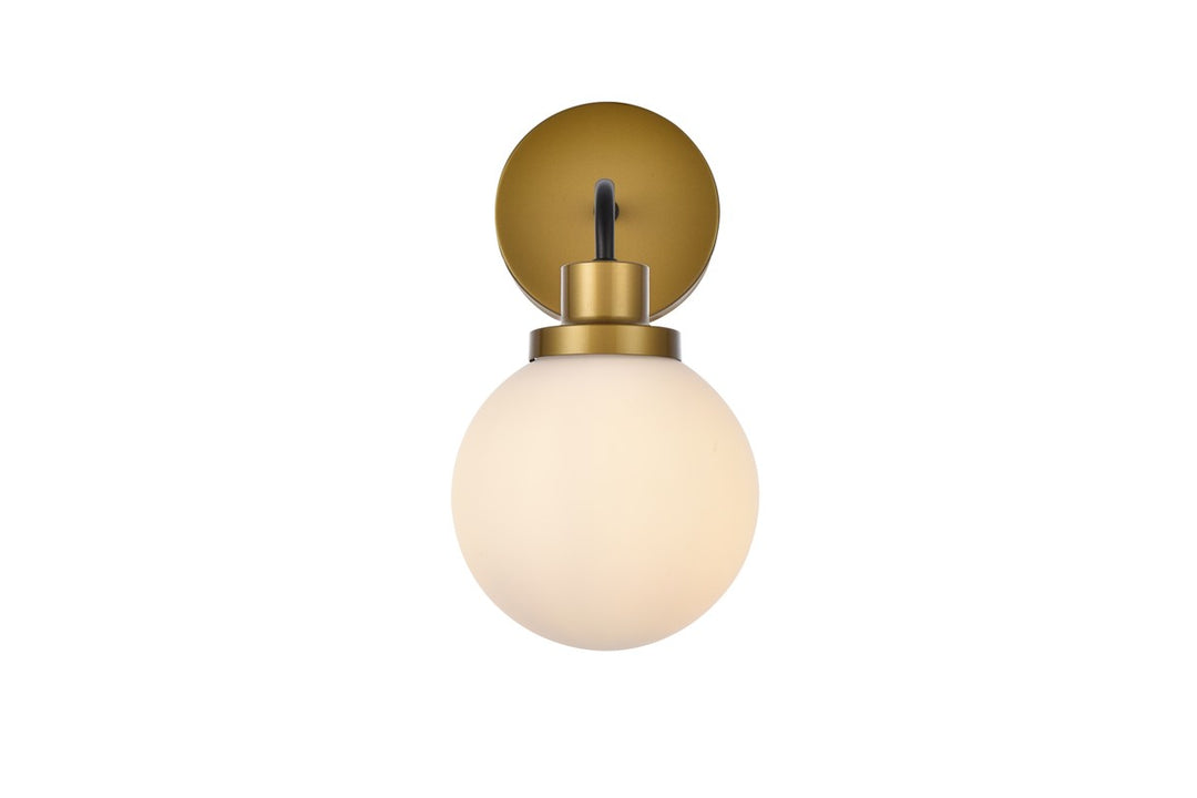 Elegant Hanson LD7030W8BRB Wall Sconce Light - Black And Brass And Frosted Shade