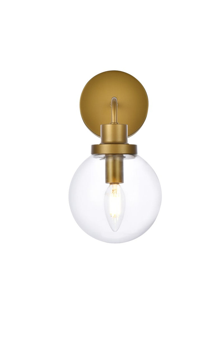 Elegant Hanson LD7031W8BR Wall Sconce Light - Brass And Clear Shade