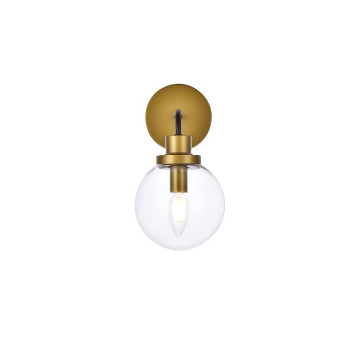 Elegant Hanson LD7031W8BRB Wall Sconce Light - Black And Brass And Clear Shade