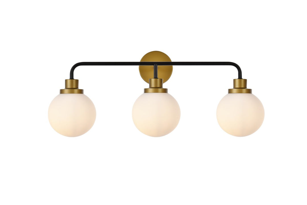 Elegant Hanson LD7034W28BRB Bath Vanity Light 8 in. wide - Black And Brass And Frosted Shade