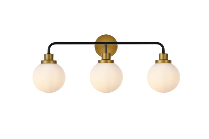 Elegant Hanson LD7034W28BRB Bath Vanity Light 8 in. wide - Black And Brass And Frosted Shade