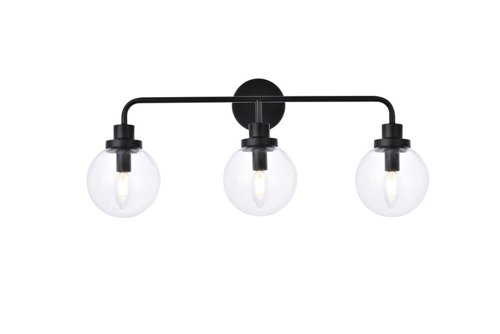 Elegant Hanson LD7035W28BK Bath Vanity Light 8 in. wide - Black And Clear Shade