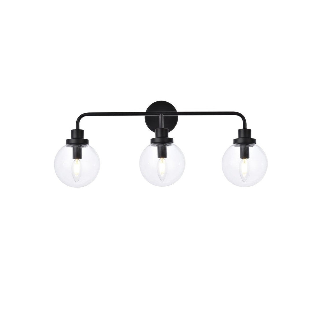 Elegant Hanson LD7035W28BK Bath Vanity Light 8 in. wide - Black And Clear Shade