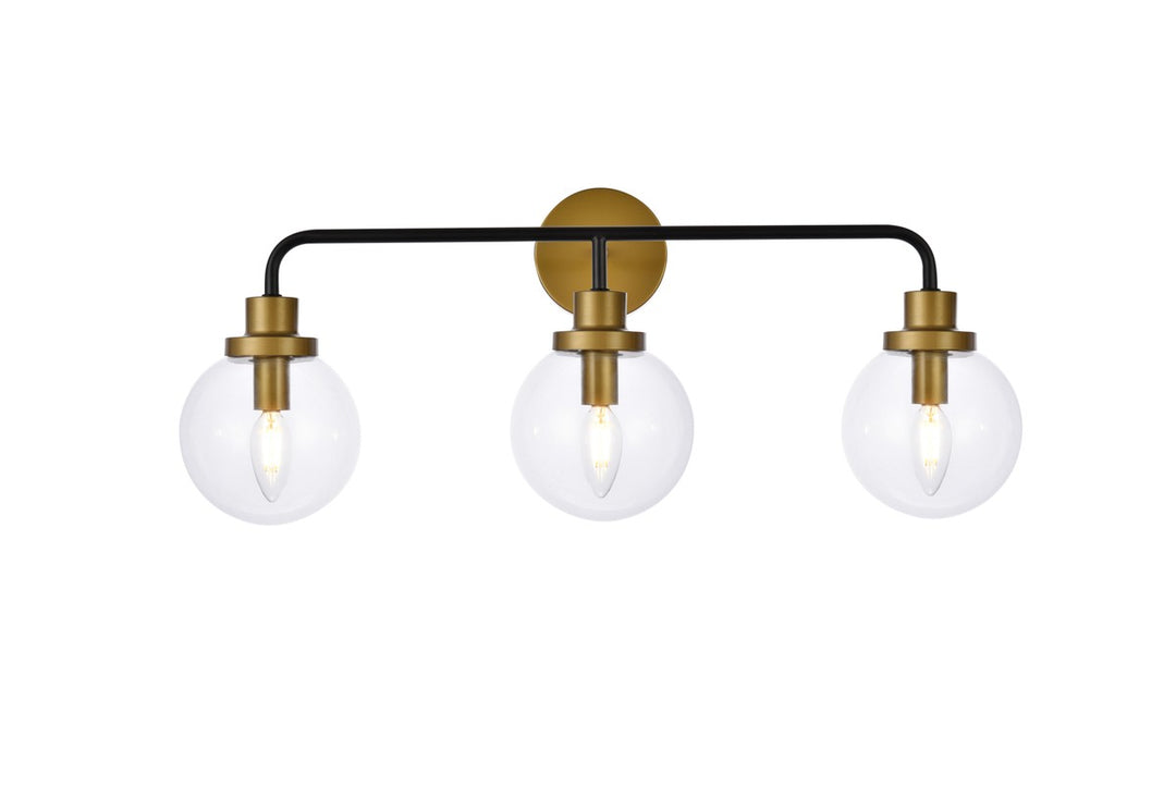 Elegant Hanson LD7035W28BRB Bath Vanity Light 8 in. wide - Black And Brass And Clear Shade