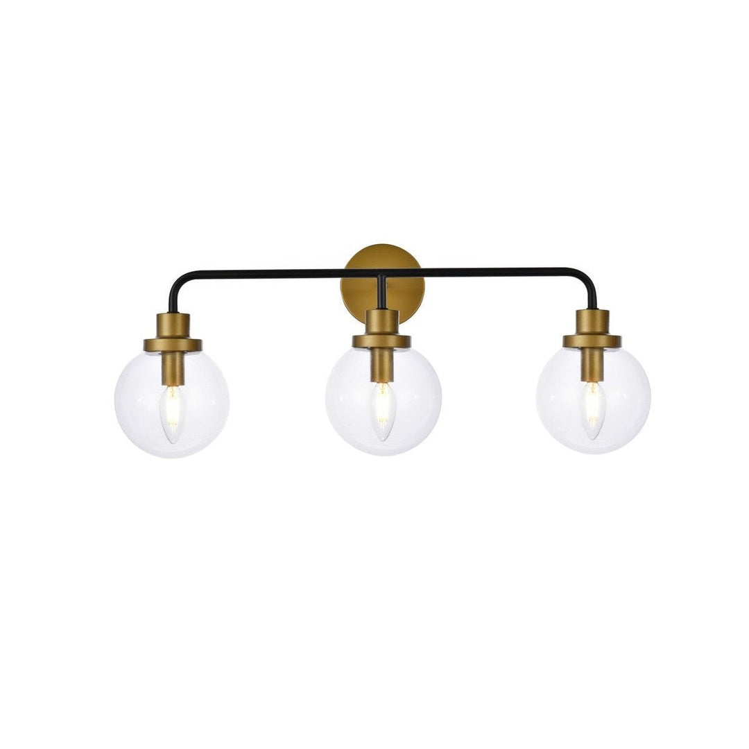 Elegant Hanson LD7035W28BRB Bath Vanity Light 8 in. wide - Black And Brass And Clear Shade