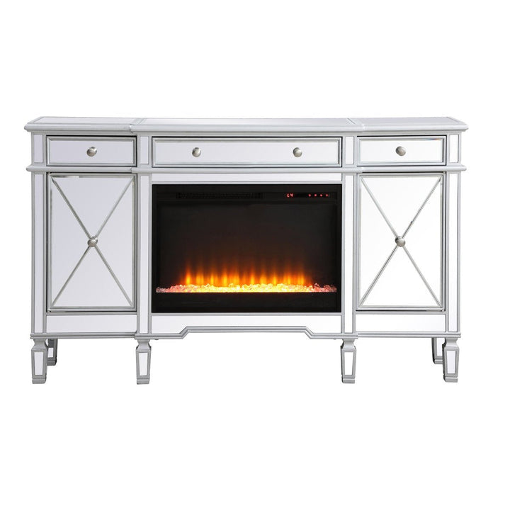 Elegant Lighting MF61060SC-F2 Contempo Credenza With Fireplace Furniture Pewter, Nickel, Silver