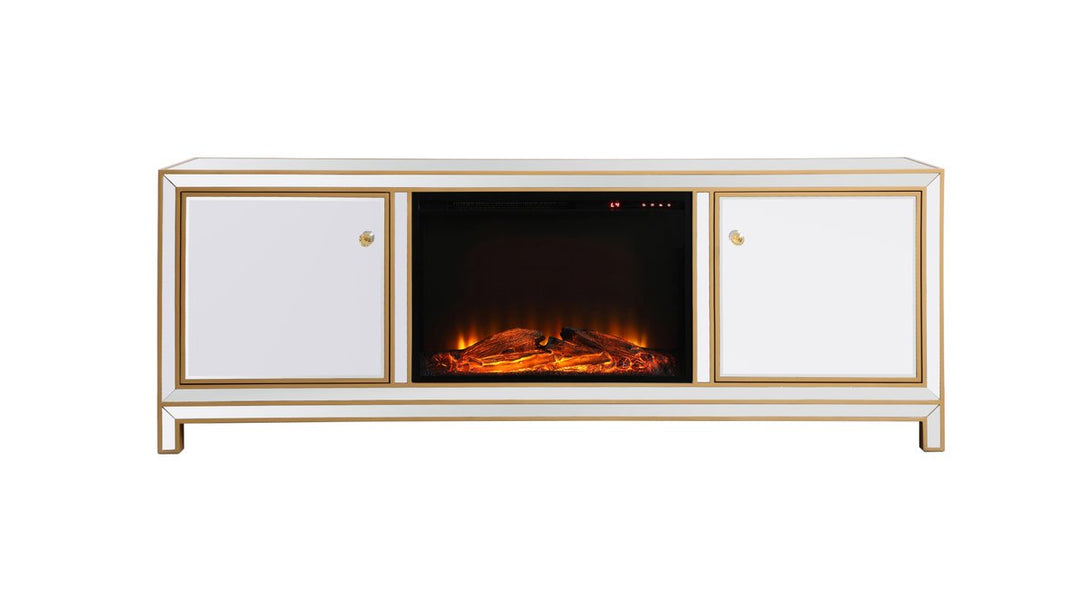 Elegant Lighting MF70172G-F1 Reflexion Tv Stand With Fireplace Furniture Gold, Champ, Gld Leaf