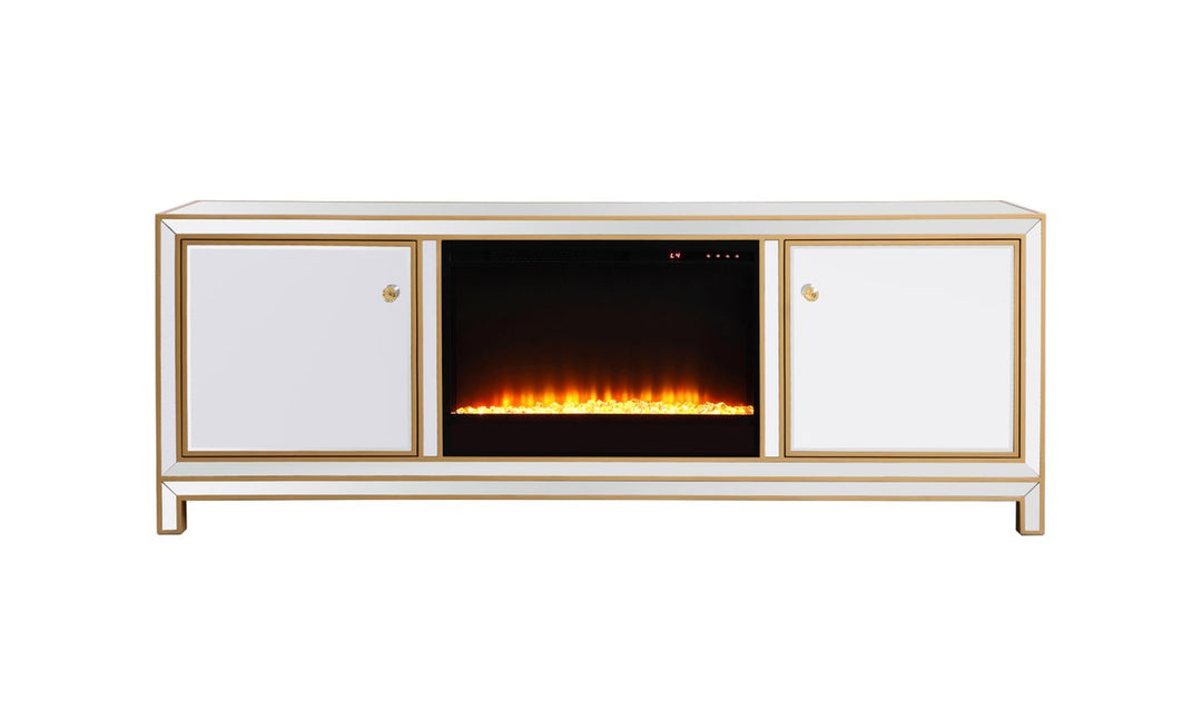 Elegant Lighting MF70172G-F2 Reflexion Tv Stand With Fireplace Furniture Gold, Champ, Gld Leaf