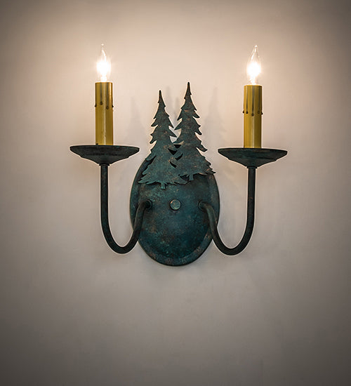 Meyda Tiffany Double Pine Tree 120783 Wall Light - Verdigris