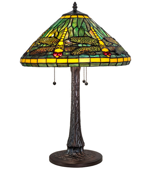 Meyda Tiffany Lighting 241975 Tiffany Dragonfly Three Light Table Lamp Lamp Bronze / Dark