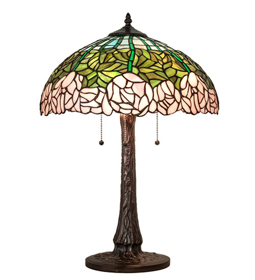 Meyda Tiffany Lighting 242043 Tiffany Cabbage Rose Three Light Table Lamp Lamp Bronze / Dark